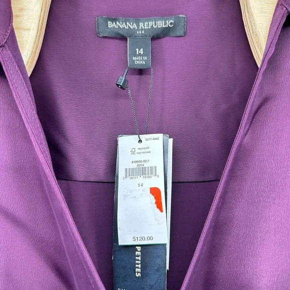 Banana Republic‎ Satin Collar Wrap Purple Midi Dress Size 14 NWT - Pinot Noir - Picture 6 of 15